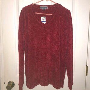 NWT- Karen Scott Haute Red Chenille V-neck Sweater